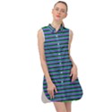 Horizontals (green, blue and violet) Sleeveless Shirt Dress View1