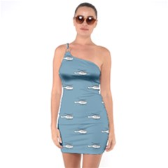 Cartoon Sketchy Helicopter Drawing Motif Pattern One Soulder Bodycon Dress by dflcprintsclothing