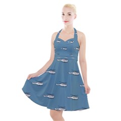 Cartoon Sketchy Helicopter Drawing Motif Pattern Halter Party Swing Dress  by dflcprintsclothing