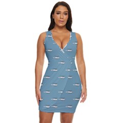 Cartoon Sketchy Helicopter Drawing Motif Pattern Draped Bodycon Dress by dflcprintsclothing