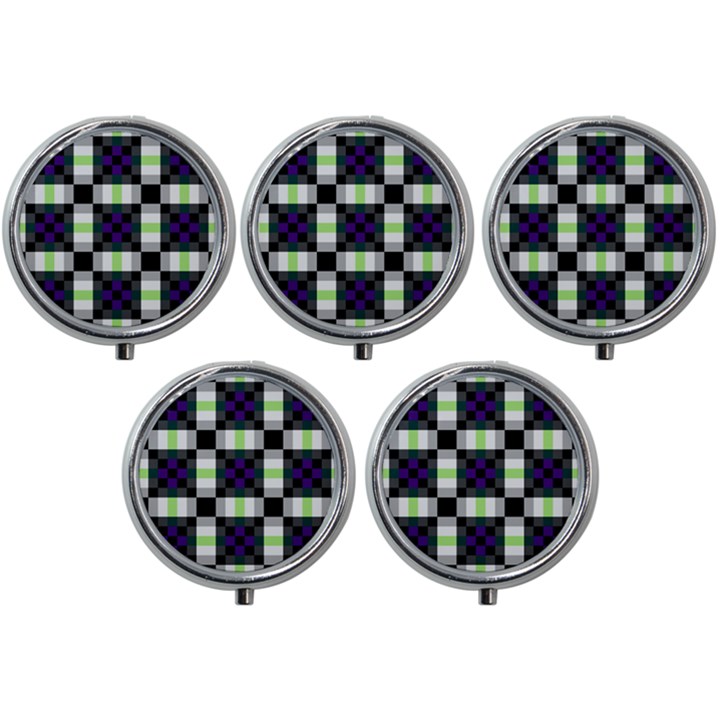 Agender Flag Plaid With Difference Mini Round Pill Box (Pack of 5)