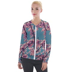 Colorful Floral Leaves Photo Velvet Zip Up Jacket by dflcprintsclothing