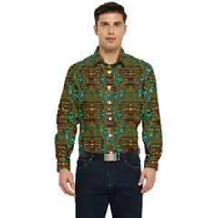 Artworks Pattern Leather Lady In Gold And Flowers Men s Long Sleeve  Shirt by pepitasart