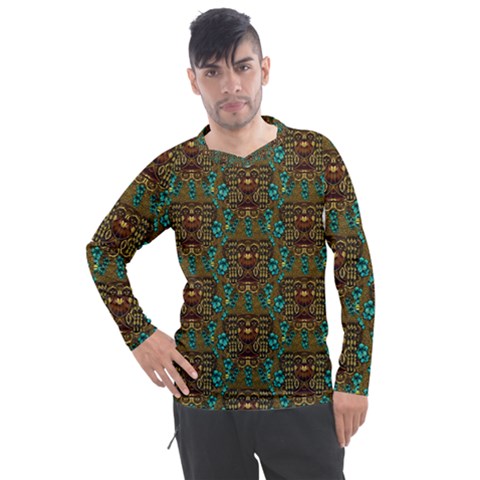 Artworks Pattern Leather Lady In Gold And Flowers Men s Pique Long Sleeve Tee by pepitasart