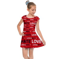 Love And Hate Typographic Design Pattern Kids  Cap Sleeve Dress by dflcprintsclothing