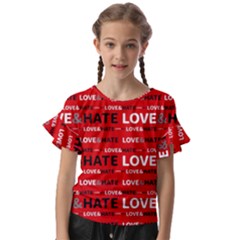 Love And Hate Typographic Design Pattern Kids  Cut Out Flutter Sleeves by dflcprintsclothing