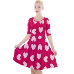 Pink Hearts Quarter Sleeve A-line Dress