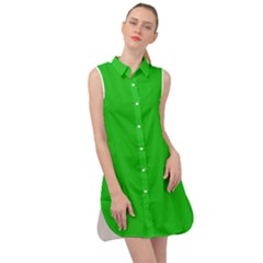 Plain Green Sleeveless Shirt Dress by FunDressesShop