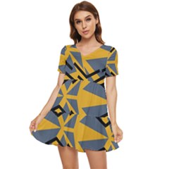 Abstract Pattern Geometric Backgrounds Tiered Short Sleeve Babydoll Dress by Eskimos