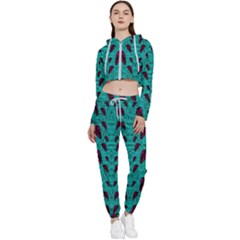 Leaves On Adorable Peaceful Captivating Shimmering Colors Cropped Zip Up Lounge Set by pepitasart