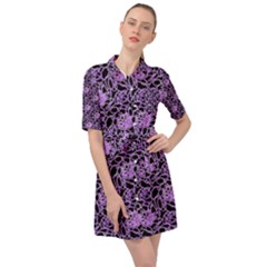 Electric Neon Abstract Print Pattern Belted Shirt Dress