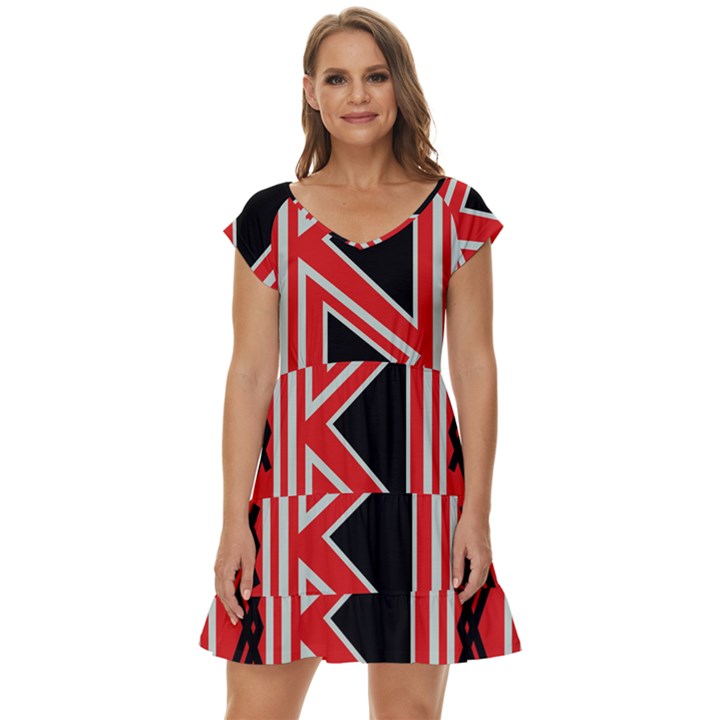 Abstract pattern geometric backgrounds  Short Sleeve Tiered Mini Dress
