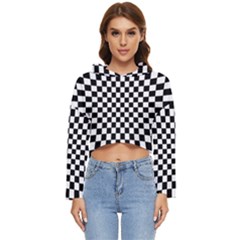 Illusion Checkerboard Black And White Pattern Women s Lightweight Cropped Hoodie by Nexatart