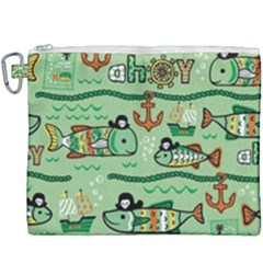 Seamless Pattern Fishes Pirates Cartoon Canvas Cosmetic Bag (xxxl) by Jancukart
