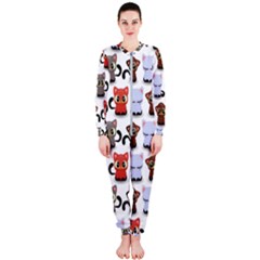 Seamless Pattern With Cute Little Kittens Various Color Onepiece Jumpsuit (ladies) by Jancukart