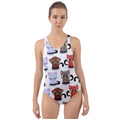 Seamless Pattern With Cute Little Kittens Various Color Cut-out Back One Piece Swimsuit