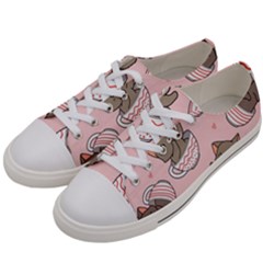 Seamless Pattern Adorable Cat Inside Cup Women s Low Top Canvas Sneakers