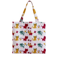 Pattern With Cute Cats Zipper Grocery Tote Bag by Jancukart