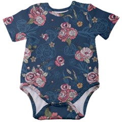Vintage Flowers Pattern Baby Short Sleeve Onesie Bodysuit by Jancukart