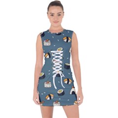 Sushi Pattern Lace Up Front Bodycon Dress by Jancukart