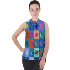 Space-pattern Multicolour Mock Neck Chiffon Sleeveless Top by Jancukart