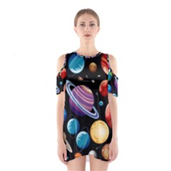 Background-with-many-planets-space Shoulder Cutout One Piece Dress by Jancukart