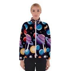 Background-with-many-planets-space Women s Bomber Jacket by Jancukart