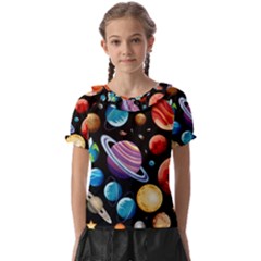 Background-with-many-planets-space Kids  Frill Chiffon Blouse by Jancukart