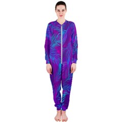 Leaf-pattern-with-neon-purple-background Onepiece Jumpsuit (ladies) by Jancukart