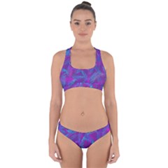 Leaf-pattern-with-neon-purple-background Cross Back Hipster Bikini Set by Jancukart