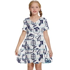 Hand-drawn-back-school-pattern Kids  Short Sleeve Tiered Mini Dress by Jancukart