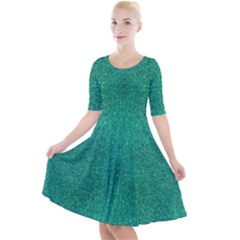 Blue Glitter Quarter Sleeve A-line Dress by FunDressesShop