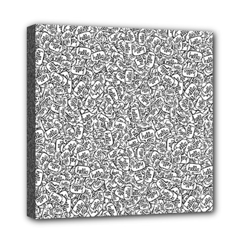 Black And White Hello Text Motif Random Pattern Mini Canvas 8  X 8  (stretched) by dflcprintsclothing