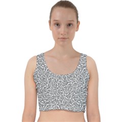 Black And White Hello Text Motif Random Pattern Velvet Racer Back Crop Top by dflcprintsclothing