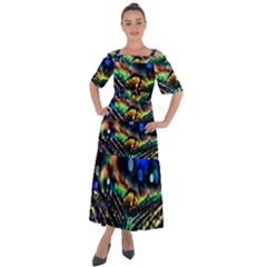 Peacock Feather Drop Shoulder Straps Boho Maxi Dress  by artworkshop
