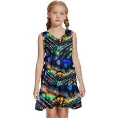 Peacock Feather Drop Kids  Sleeveless Tiered Mini Dress by artworkshop