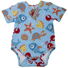 Seamless-pattern-funny-marine-animals-cartoon Baby Short Sleeve Onesie Bodysuit by Jancukart