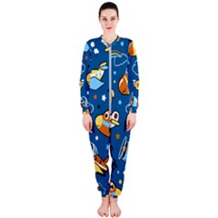 Seamless-pattern-with-nice-planes-cartoon Onepiece Jumpsuit (ladies) by Jancukart
