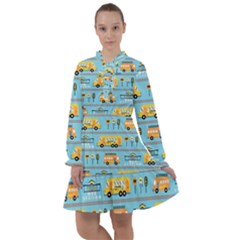Buses-cartoon-pattern-vector All Frills Chiffon Dress by Jancukart