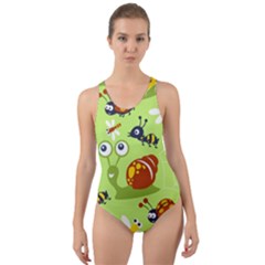 Little-animals-cartoon Cut-out Back One Piece Swimsuit by Jancukart