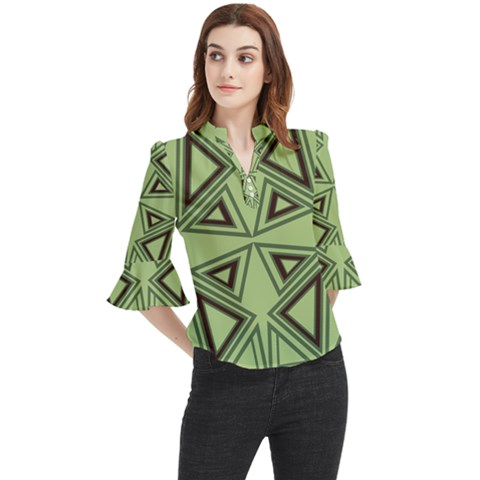 Abstract Pattern Geometric Backgrounds Loose Horn Sleeve Chiffon Blouse by Eskimos