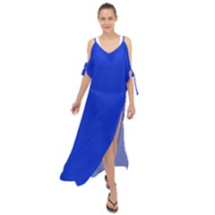 Blue Plain  Maxi Chiffon Cover Up Dress
