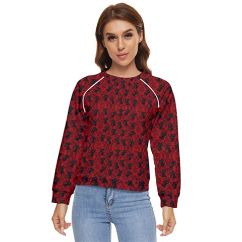 Micro Blood Red Cats Women s Long Sleeve Raglan Tee by InPlainSightStyle