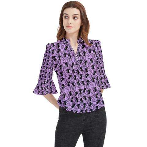 Purple Cat Loose Horn Sleeve Chiffon Blouse by InPlainSightStyle