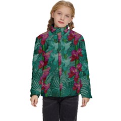 Rare Excotic Forest Of Wild Orchids Vines Blooming In The Calm Kids  Puffer Bubble Jacket Coat by pepitasart