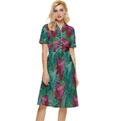 Rare Excotic Forest Of Wild Orchids Vines Blooming In The Calm Button Top Knee Length Dress