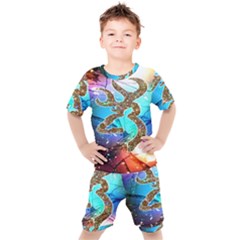 Browning Deer Glitter Galaxy Kids  Tee And Shorts Set by artworkshop