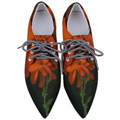 Red Geranium Over Black Background Pointed Oxford Shoes by dflcprintsclothing