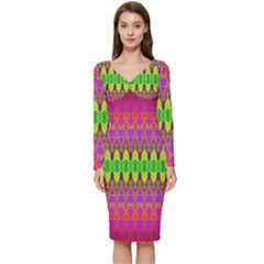 Groovy Godess Long Sleeve V-neck Bodycon Dress  by Thespacecampers