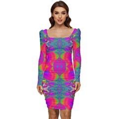 Plasma Ball Women Long Sleeve Ruched Stretch Jersey Dress by Thespacecampers